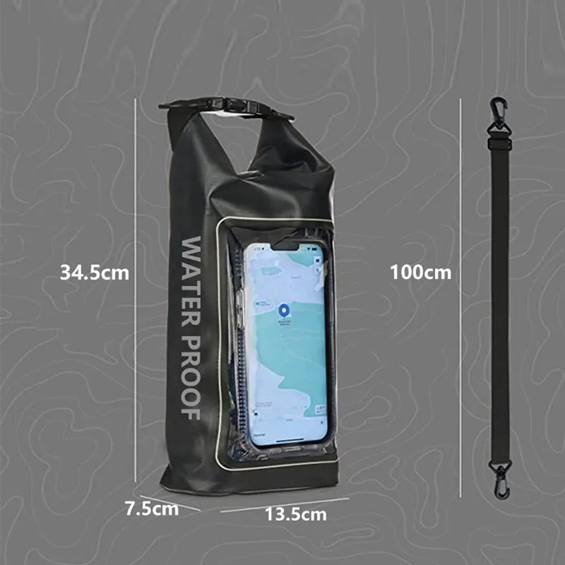 Bolsa seca de 2l com tela sensível ao toque, à prova d'água, para trekking
